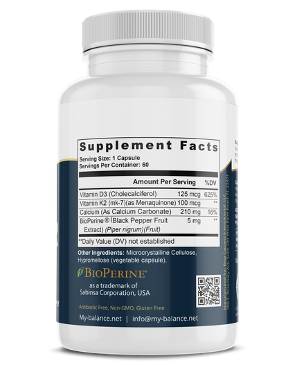Vitamin D3 + K2 with BioPerine® by My Balance