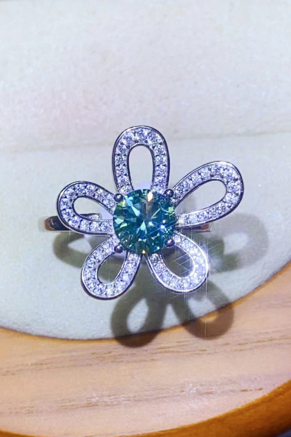 1 Carat Green Sparkala™ Flower Shape Open Ring by Sparkala