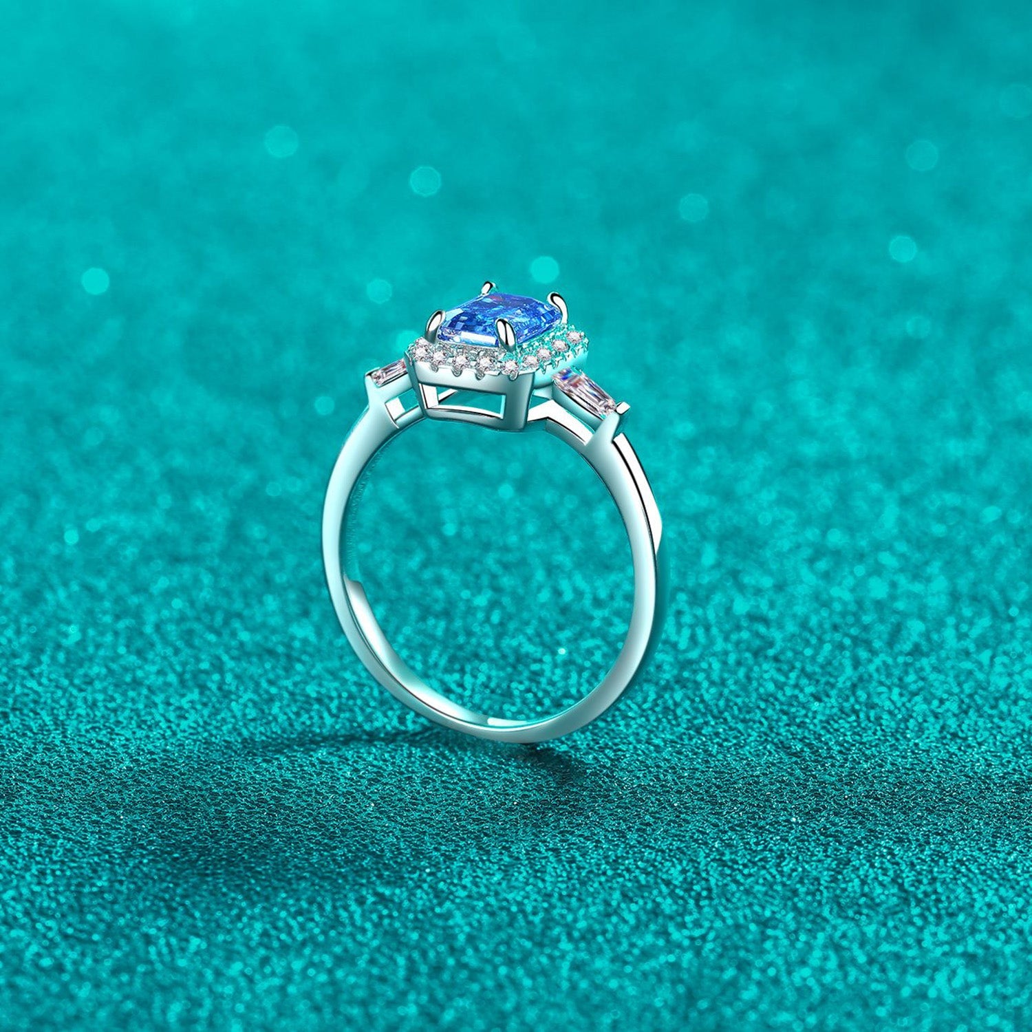1 Carat Blue Emerald-Cut Sparkala™ Pure Sterling Silver Ring by Sparkala