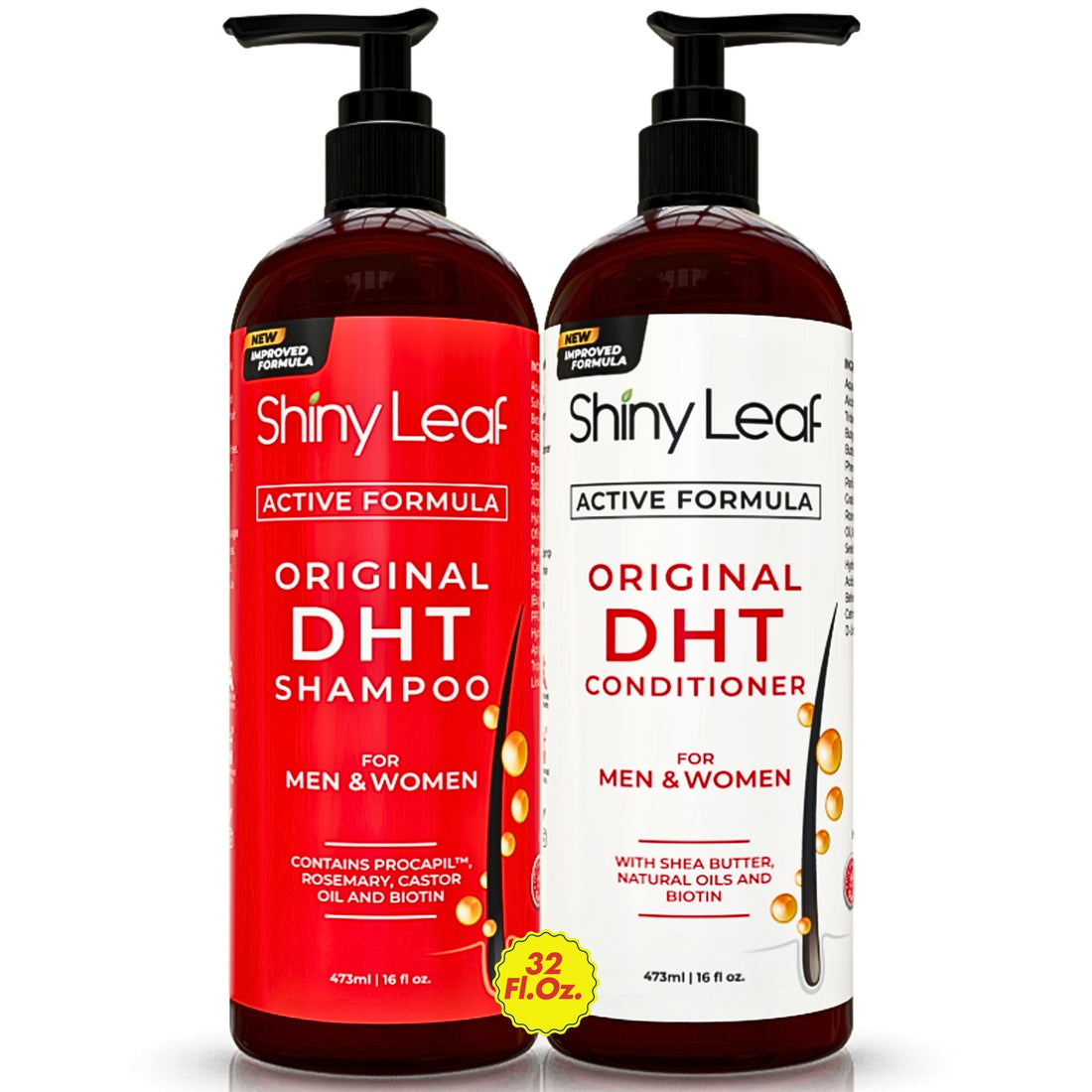 DHT Blocker Anti Hair Loss Shampoo and Conditioner set with Biotin (2 x 16 Oz) by Shiny Leaf