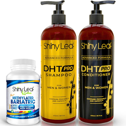 Bariatric Multivitamin with Iron With DHT Pro Shampoo and Conditioner Hair Care Bundle by Shiny Leaf