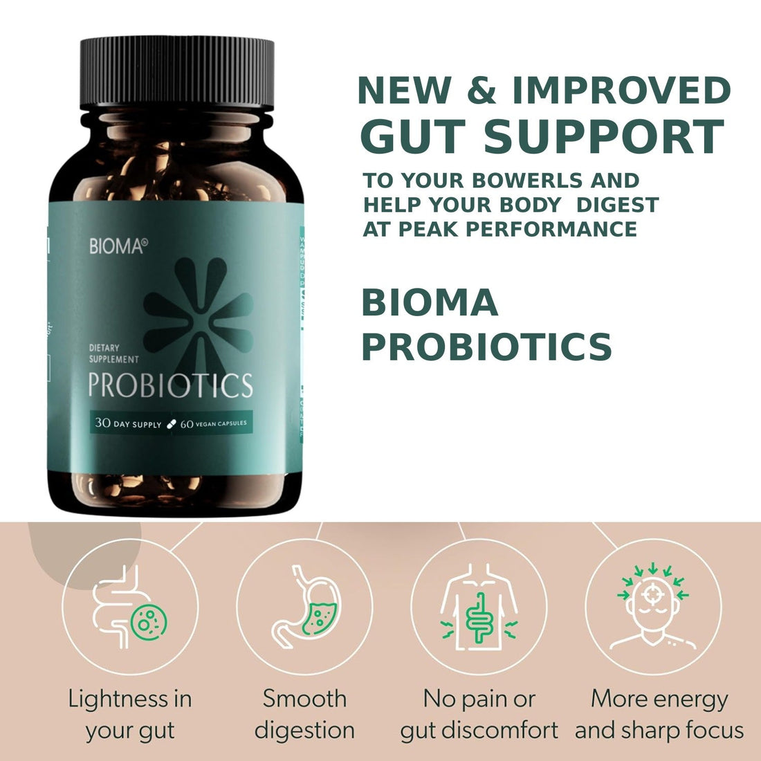 BIOMA Probiotic Gut Support - Vegan, Gluten Free, 60 Caps - Clearance Sale by BalanceX