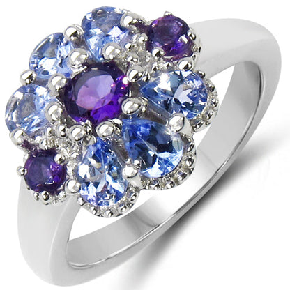 1.25 Carat Genuine Tanzanite, Amethyst &amp; White Topaz .925 Sterling Silver Ring