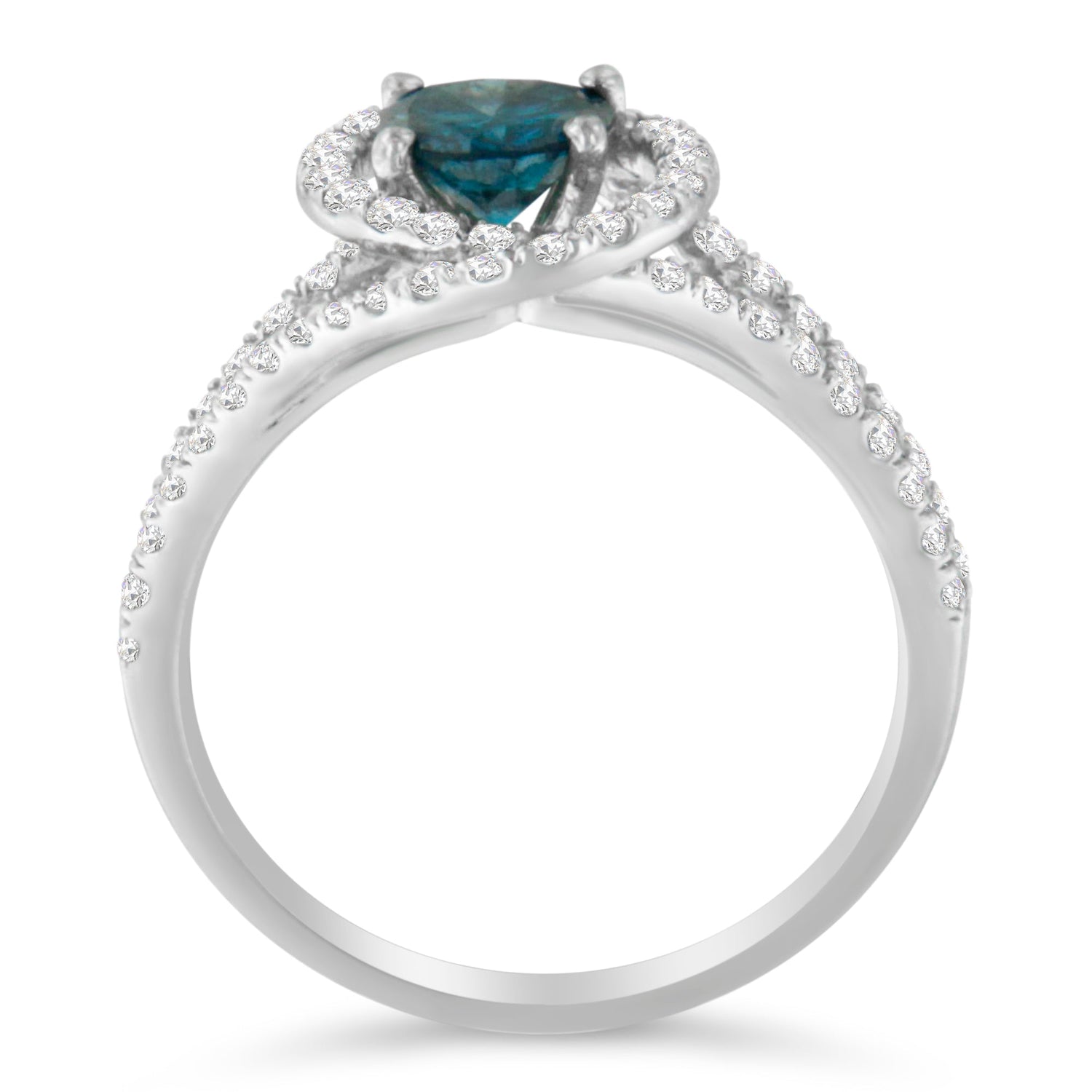 14K White Gold 1-1/3 Cttw White &amp; Blue Diamond Interweaving Double Halo Cocktail Statement Ring (G-H and Fancy Blue Color, SI2-I1 Clarity) - Size 6