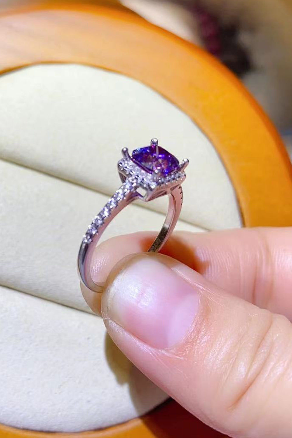 1 Carat Purple Sparkala™ Platinum-Plated Square Ring by Sparkala