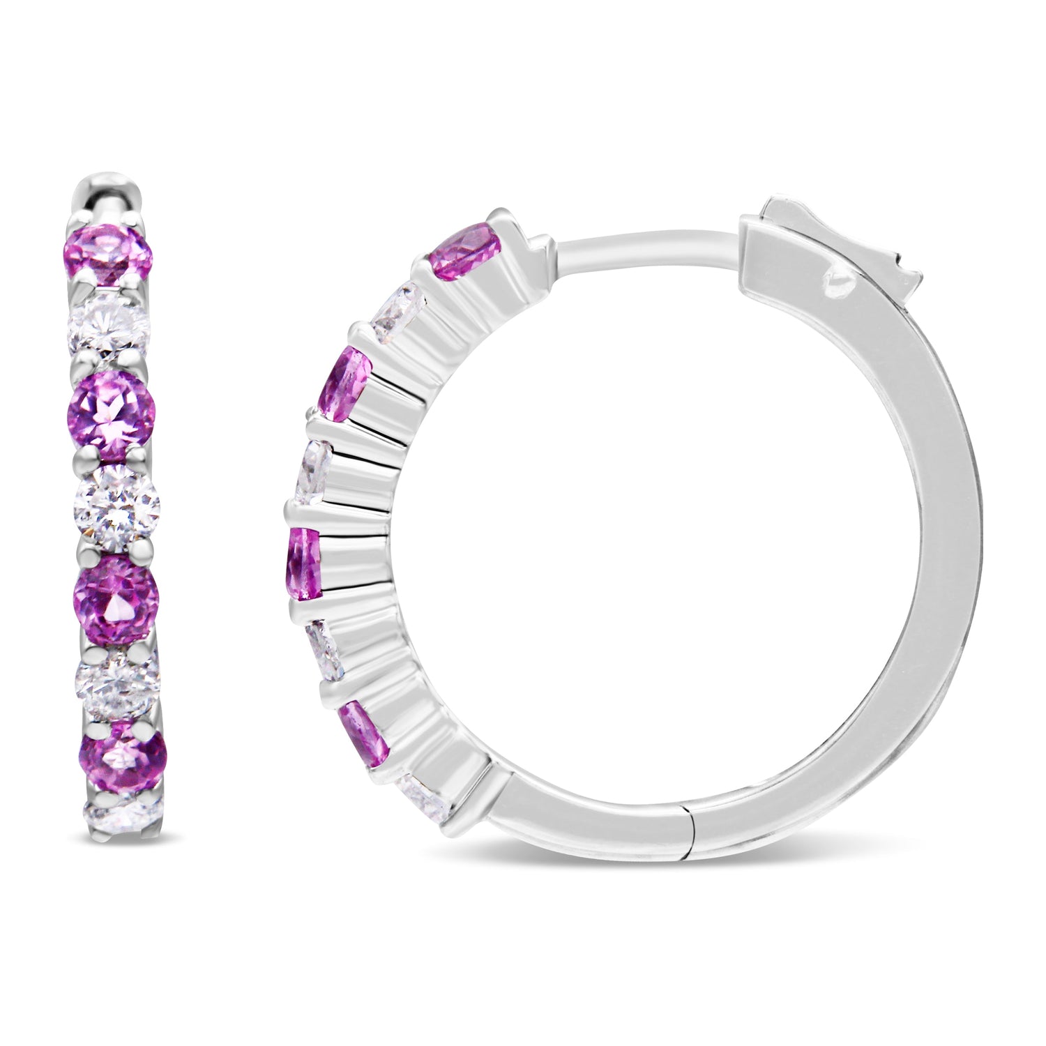 10K White Gold, Â½ Cttw Diamond, &amp; Â½ Cttw Lab-Grown Blue Sapphire Leverback Hoop Earrings (H-I Color, I1-I2 Clarity)