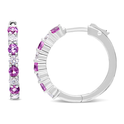 10K White Gold, Â½ Cttw Diamond, &amp; Â½ Cttw Lab-Grown Blue Sapphire Leverback Hoop Earrings (H-I Color, I1-I2 Clarity)