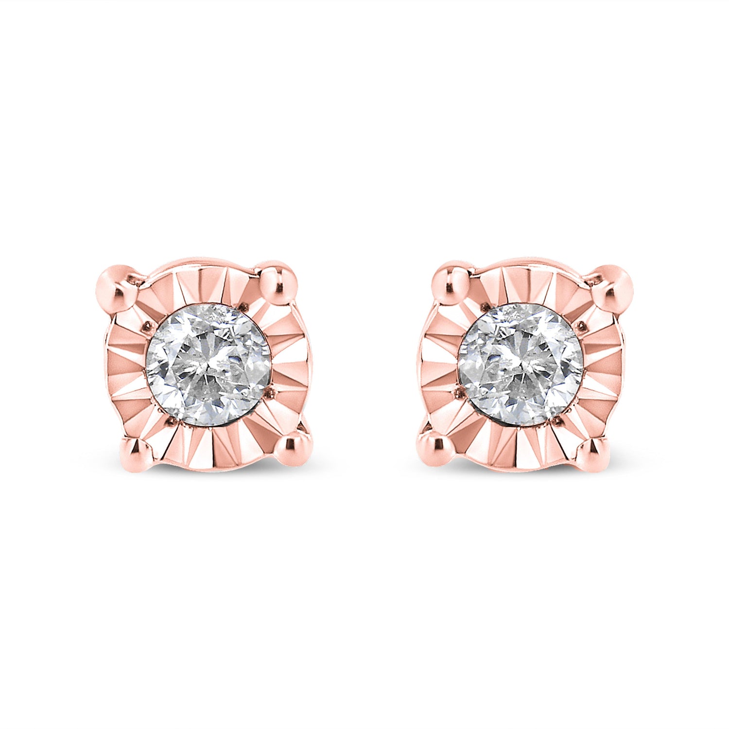 10K Yellow Gold Plated .925 Sterling Silver 1/10 Cttw Round Brilliant-Cut Diamond Miracle-Set Stud Earrings (J-K Color, I3 Clarity)