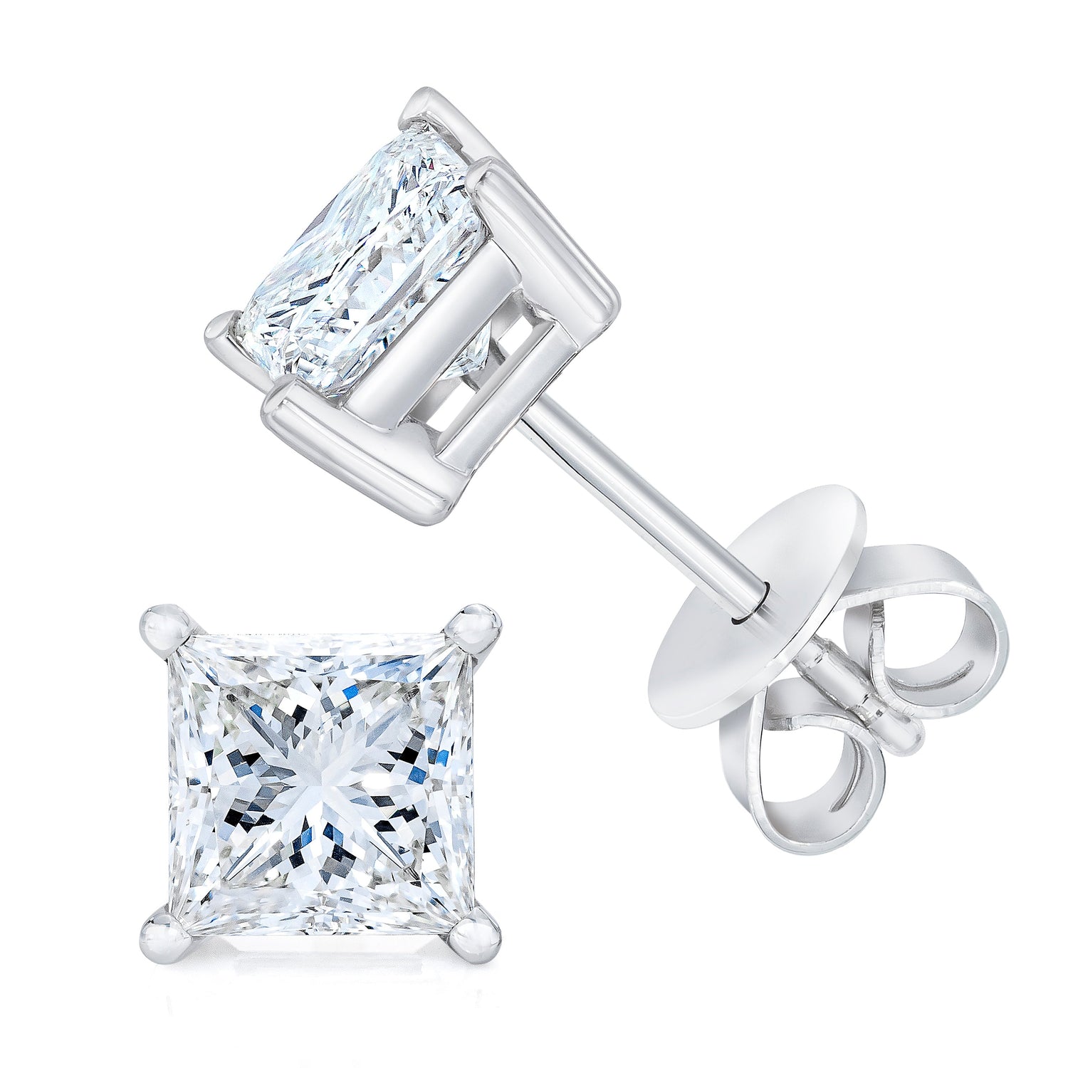 14K White Gold 1.00 Cttw Princess-Cut Square Near Colorless Diamond Classic 4-Prong Solitaire Stud Earrings (G-H Color, SI1-SI2 Clarity) by Bids.com