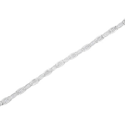 14K White Gold 2-1/2 Cttw Round-Brilliant &amp; Baguette Cut Diamond 7" Alternating Flared Links Tennis Bracelet (H-I Color, SI1-SI2 Clarity)