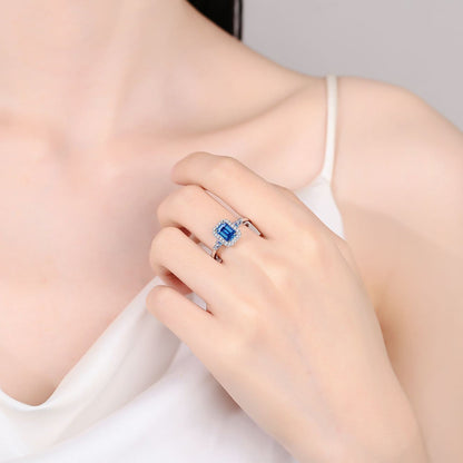 1 Carat Blue Emerald-Cut Sparkala™ Pure Sterling Silver Ring by Sparkala