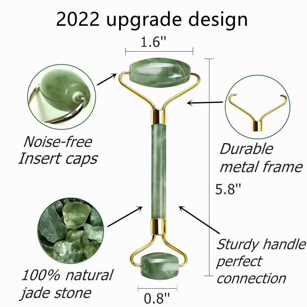 Gua Sha Facial Tools Jade Roller for Face - Facial Massage Tool for anti Aging Wrinkles and Skin Rejuvenate -100% Natural Jade Stone for Face Eyes (Jade Roller+Gua SHA) by Korean Skin Care