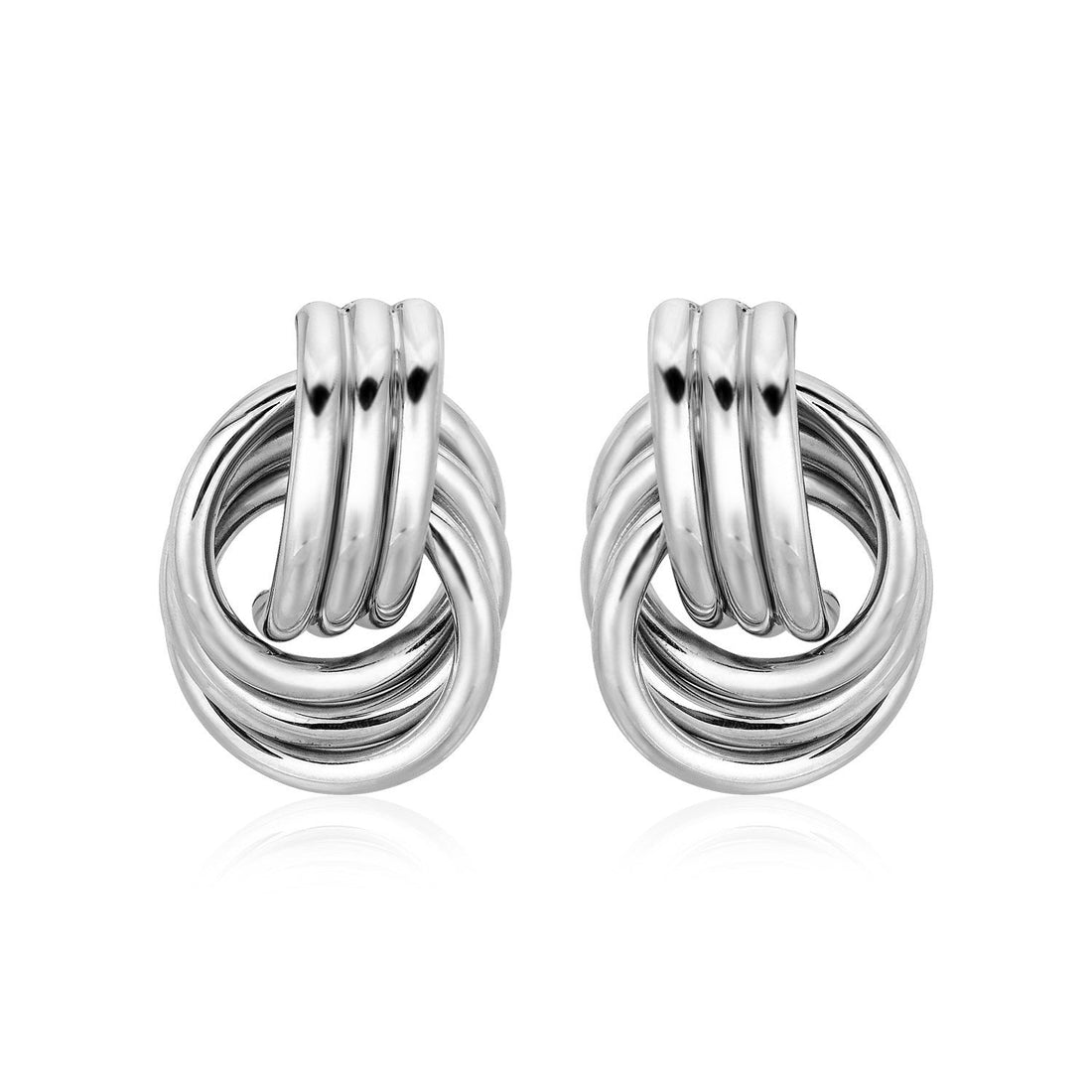 Polished Love Knot Earrings with Interlocking Rings in Sterling Silver