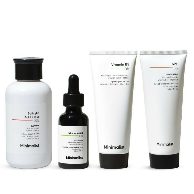 Minimalist Daily Skincare Routine CSMS (Cleanser, Serum, Moisturizer, Sunscreen) Combo For Oily &amp; Acne Prone Skin by Dista