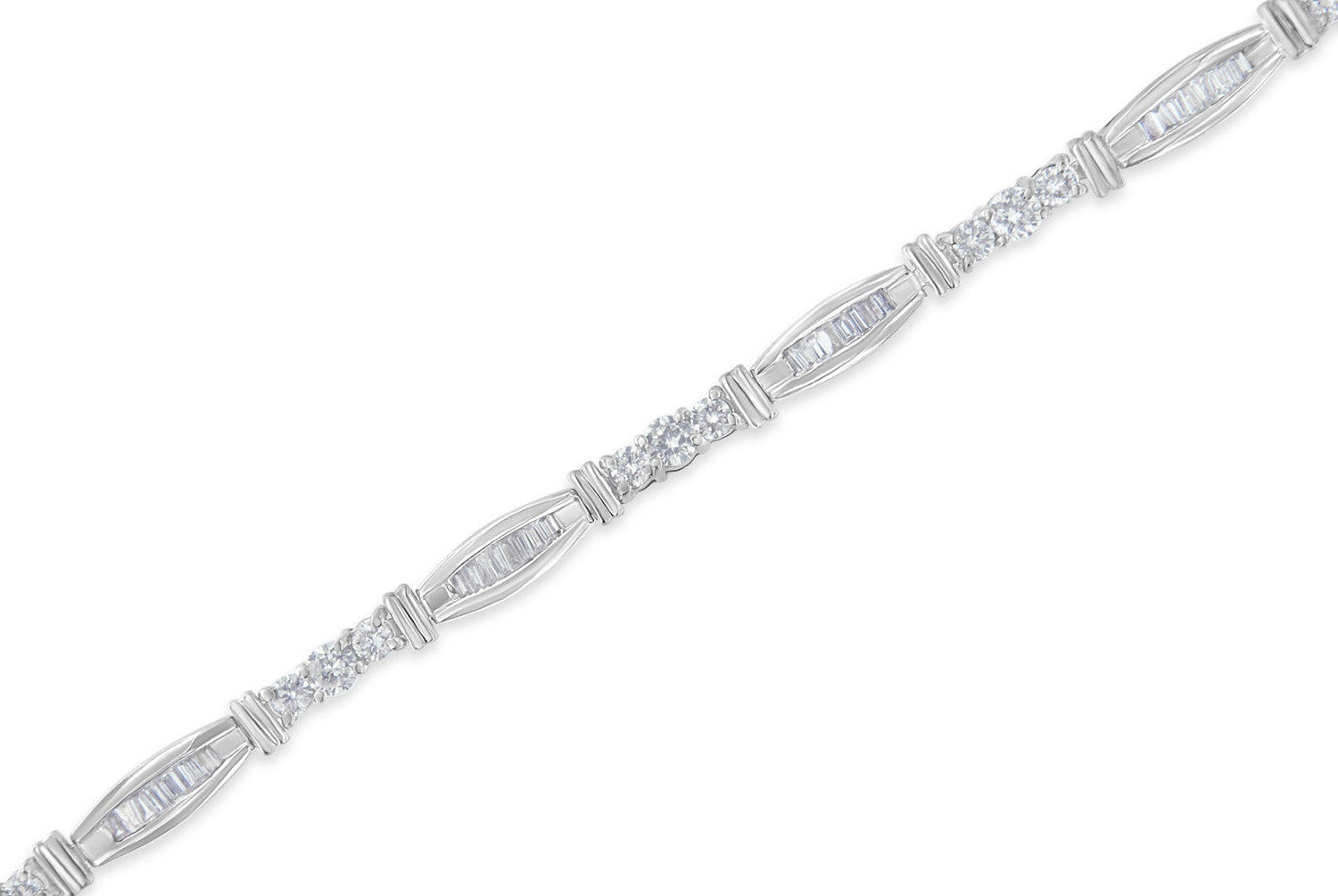 10K White Gold Geometric Pattern Diamond Tennis Bracelet (3 cttw, H-I Color, SI2-I1 Clarity)
