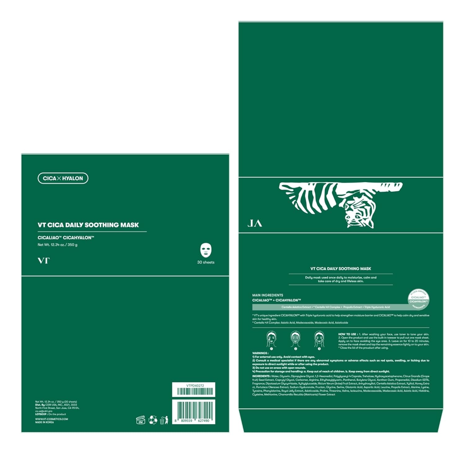 CICA Daily Soothing Mask 30 Sheets, Centella Asiatica &amp; Hyaluronic Acid for Moisturizing &amp; Hydrating, Instant Calm &amp; Glow, Skin Softening Facial Mask, Korean Face Mask by Korean Skin Care