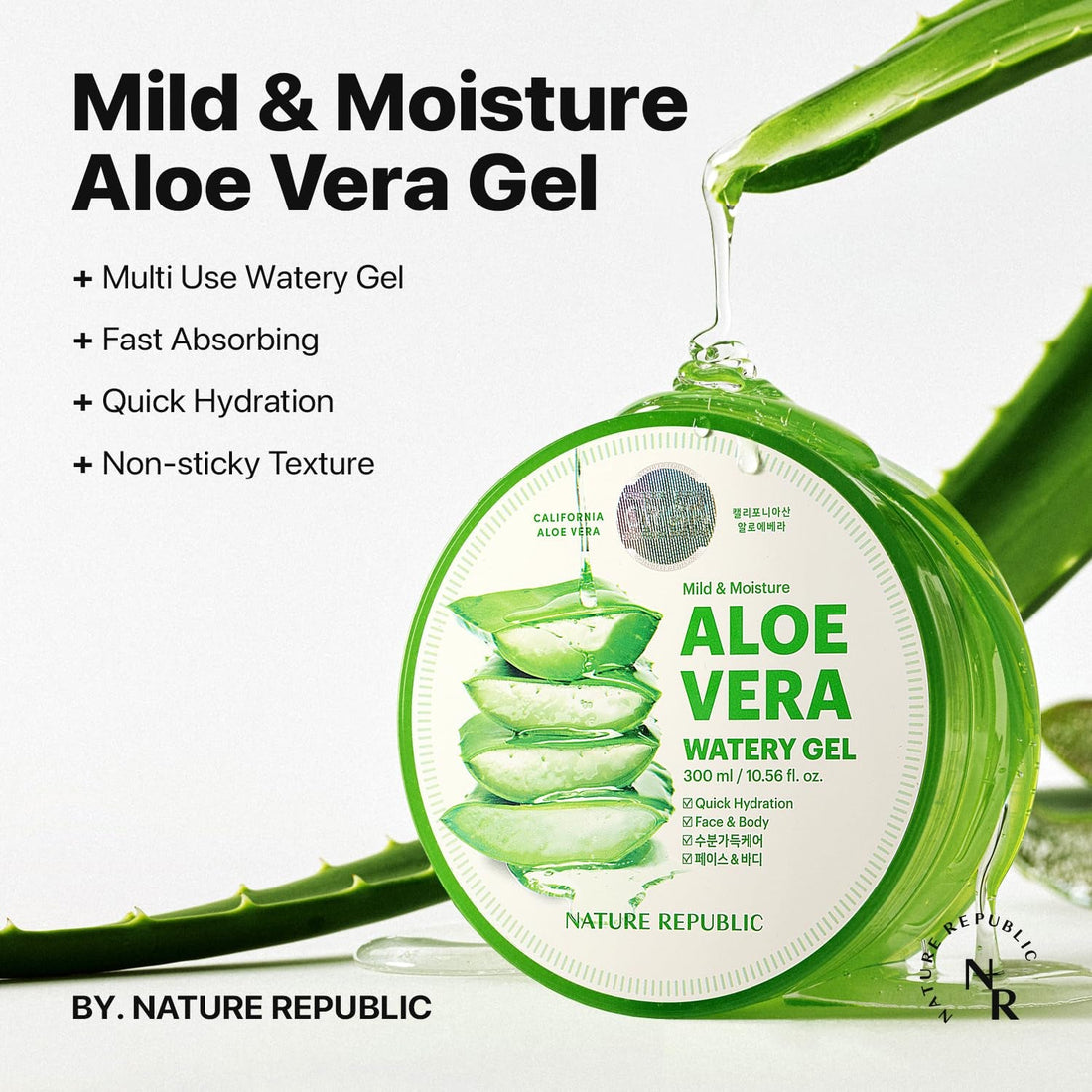 MILD &amp; MOISTURE ALOE VERA WATERY GEL (1 PCS) Quick Hydration &amp; Moisturizing,Fast Absorbing Non-Sticky Texture,Korean Skin Care for Face,Hair,Sunburn Relief, Aftershave, All Skin Types by Korean Skin Care