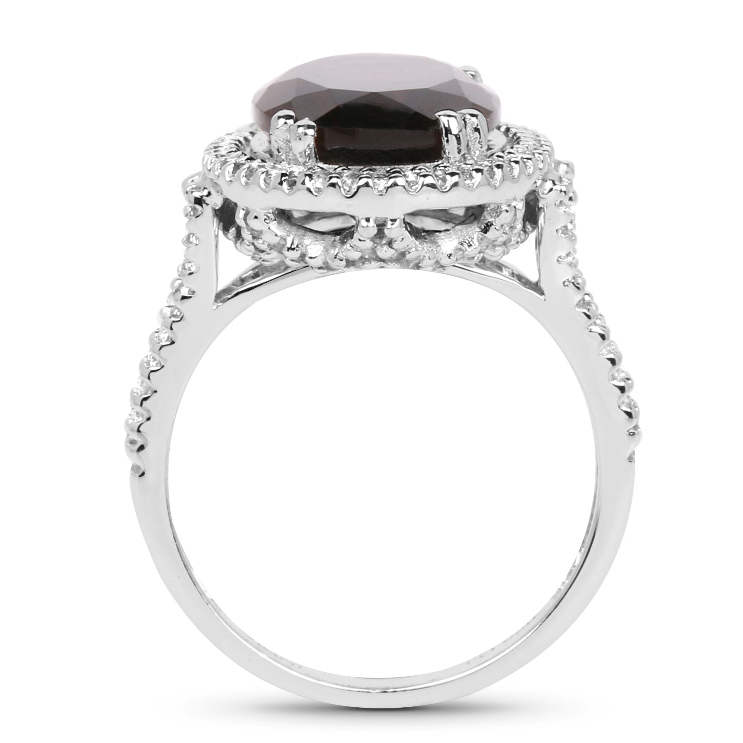 5.80 Carat Genuine Smoky Quartz &amp; White Topaz .925 Sterling Silver Ring