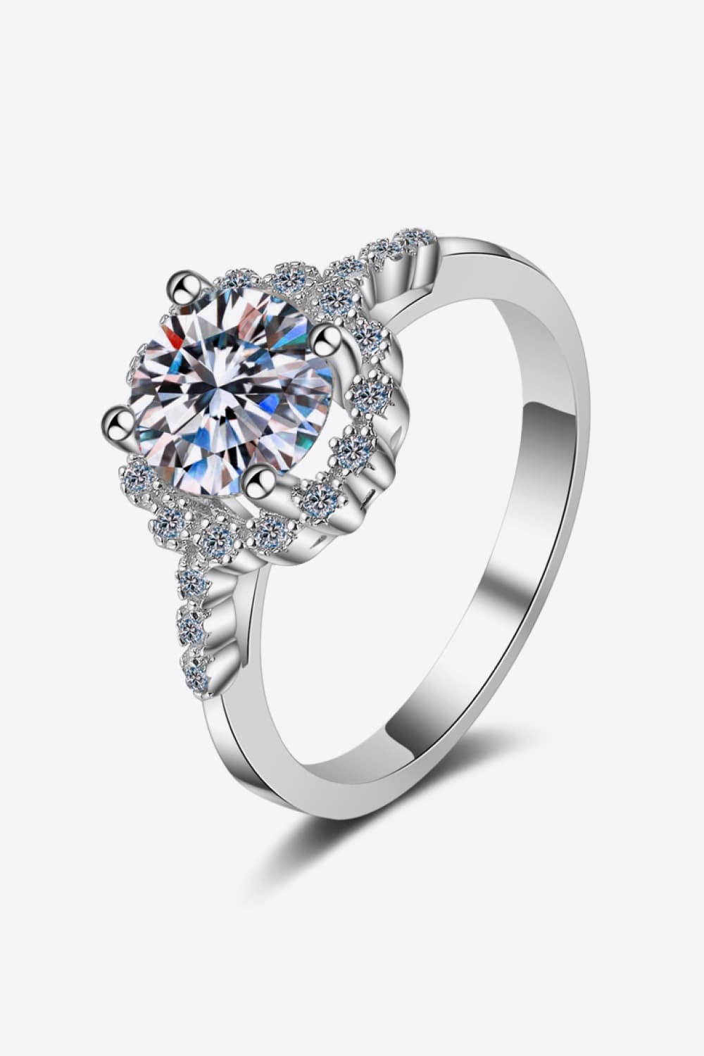 1 Carat Brilliant Round Cut Sparkala™ Rhodium-Plated Halo Ring by Sparkala