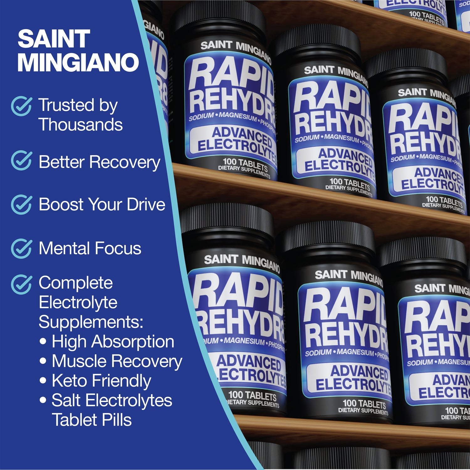 Rapid Rehydr8 Electrolyte Supplements 100 Capsules – Aid in The Prevention of Cramping and Supports Muscle Endurance and Recovery by Saint Mingiano - Supplements &amp; Wellness Dedicated to Holistic Health