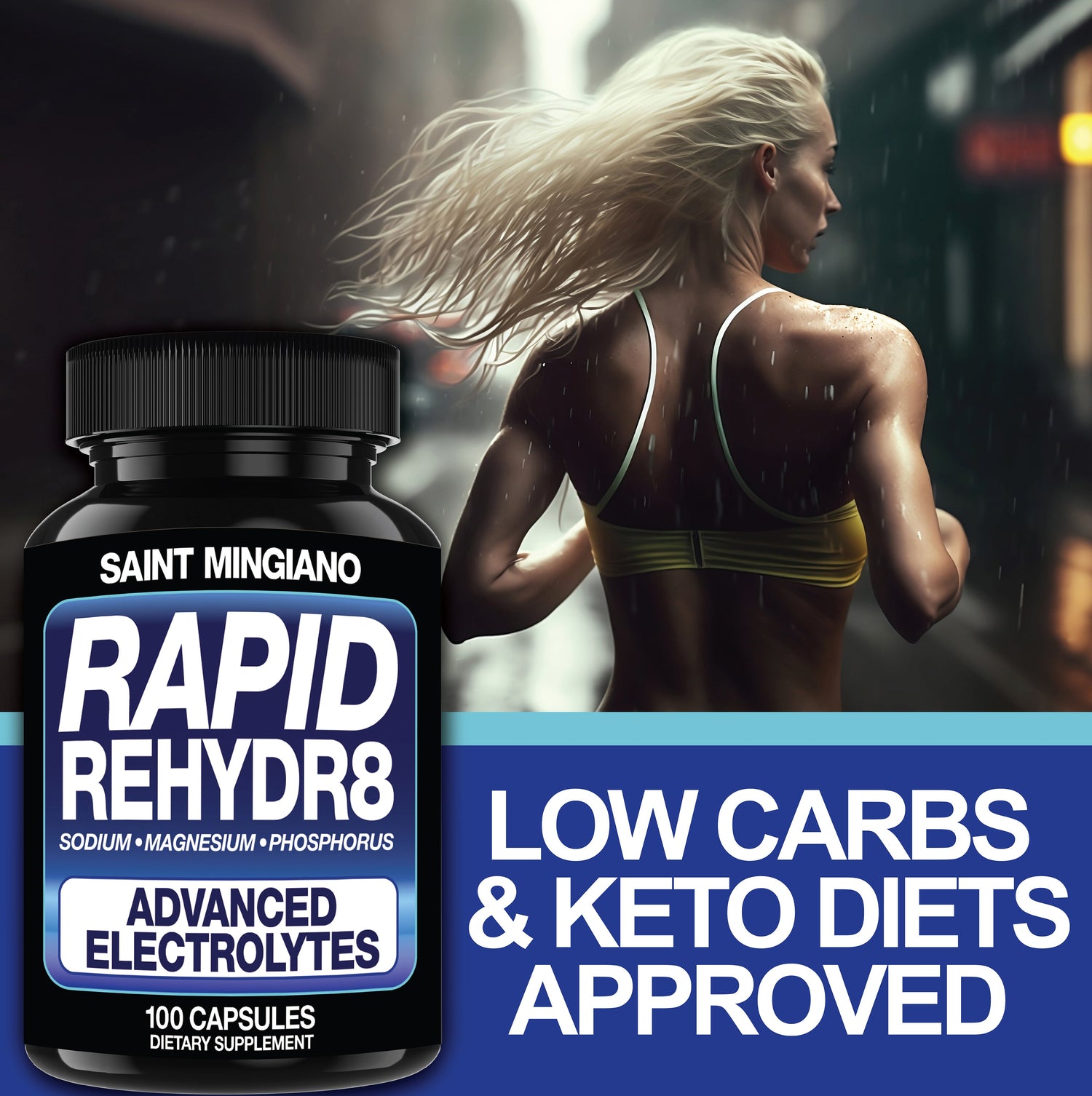 Rapid Rehydr8 Electrolyte Supplements 100 Capsules – Aid in The Prevention of Cramping and Supports Muscle Endurance and Recovery by Saint Mingiano - Supplements &amp; Wellness Dedicated to Holistic Health
