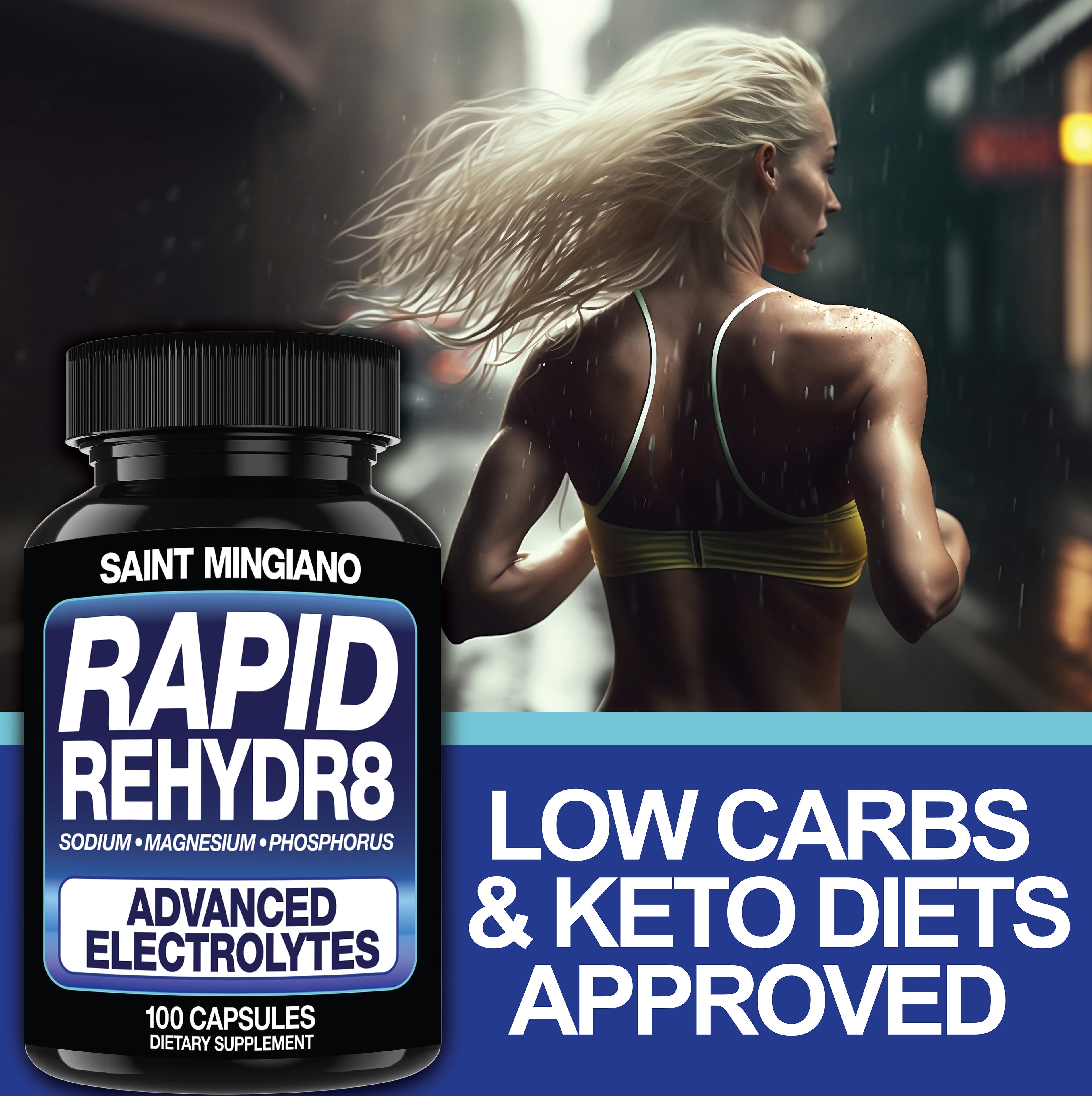 Rapid Rehydr8 Electrolyte Supplements 100 Capsules – Aid in The Prevention of Cramping and Supports Muscle Endurance and Recovery by Saint Mingiano - Supplements &amp; Wellness Dedicated to Holistic Health