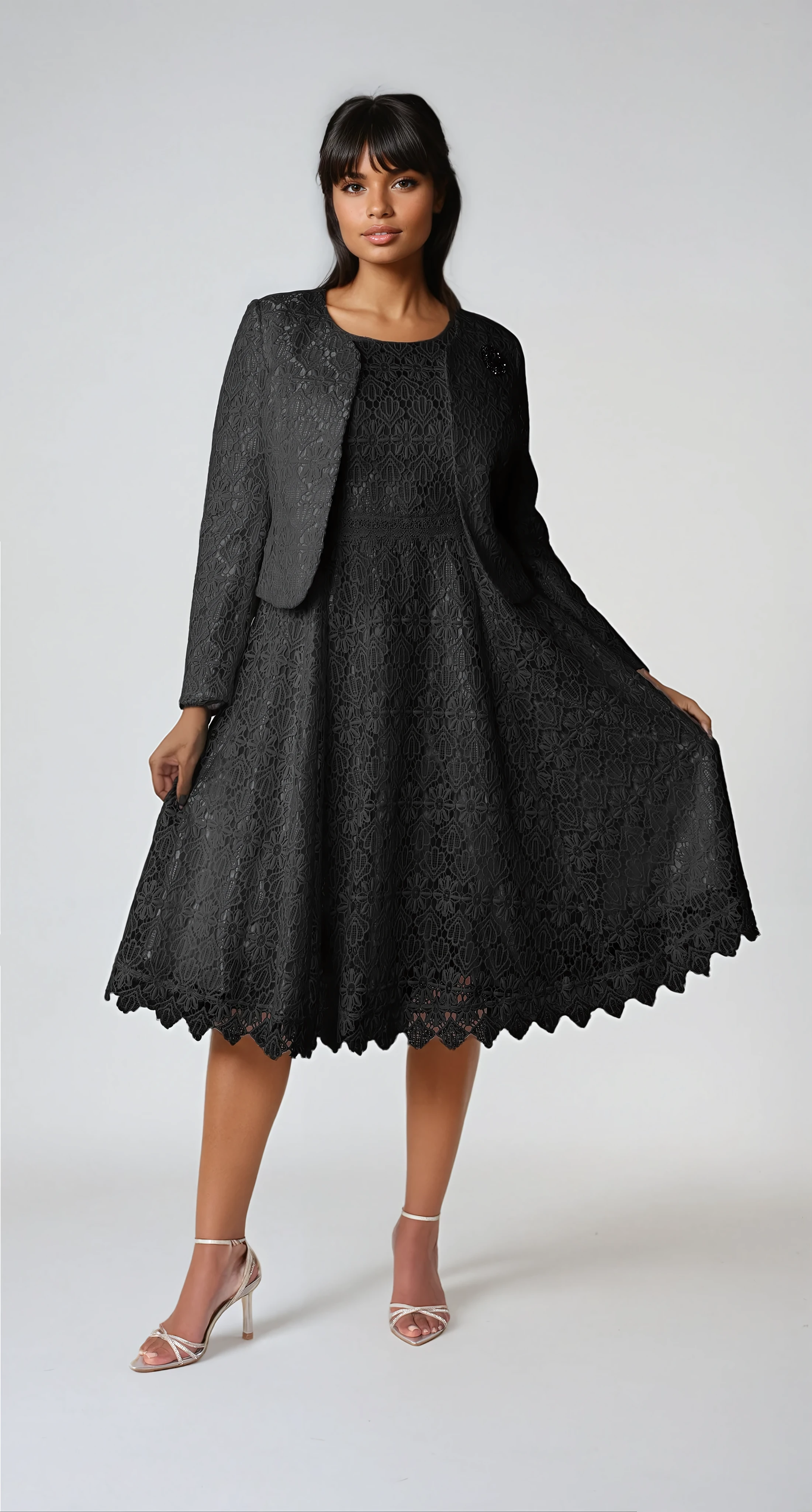 Elegant Two-Piece Lace Dress &amp; Jacket Set- 4856 by Tally Taylor