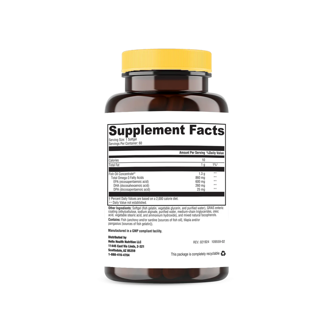 Super Omega-3 EPA/DHA Fish Oil 60 Softgels by hellohealth