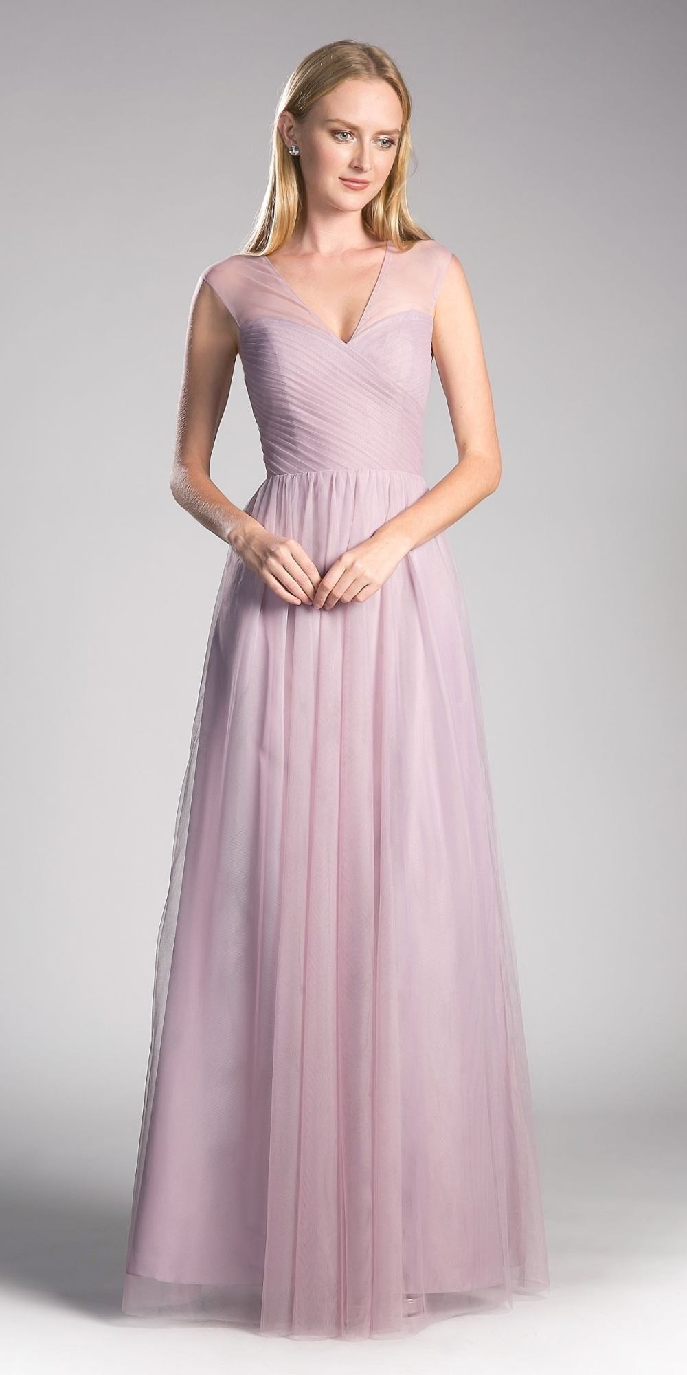 CLEARANCE - Ladivine ET320 Illusion V-Neck and Back Long Dress (Size 14) by DiscountDressShop