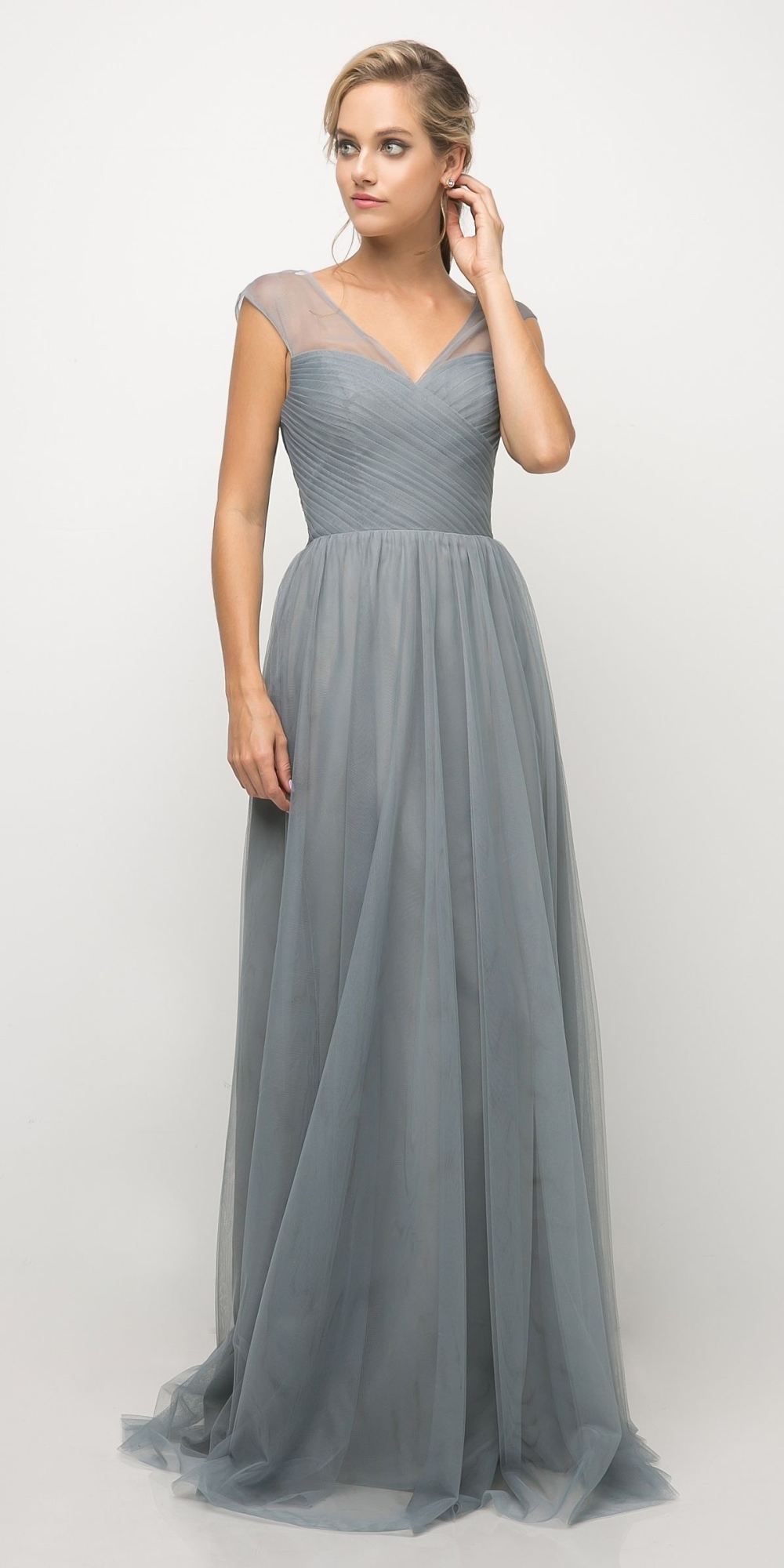 CLEARANCE - Ladivine ET320 Illusion V-Neck and Back Long Dress (Size 14) by DiscountDressShop