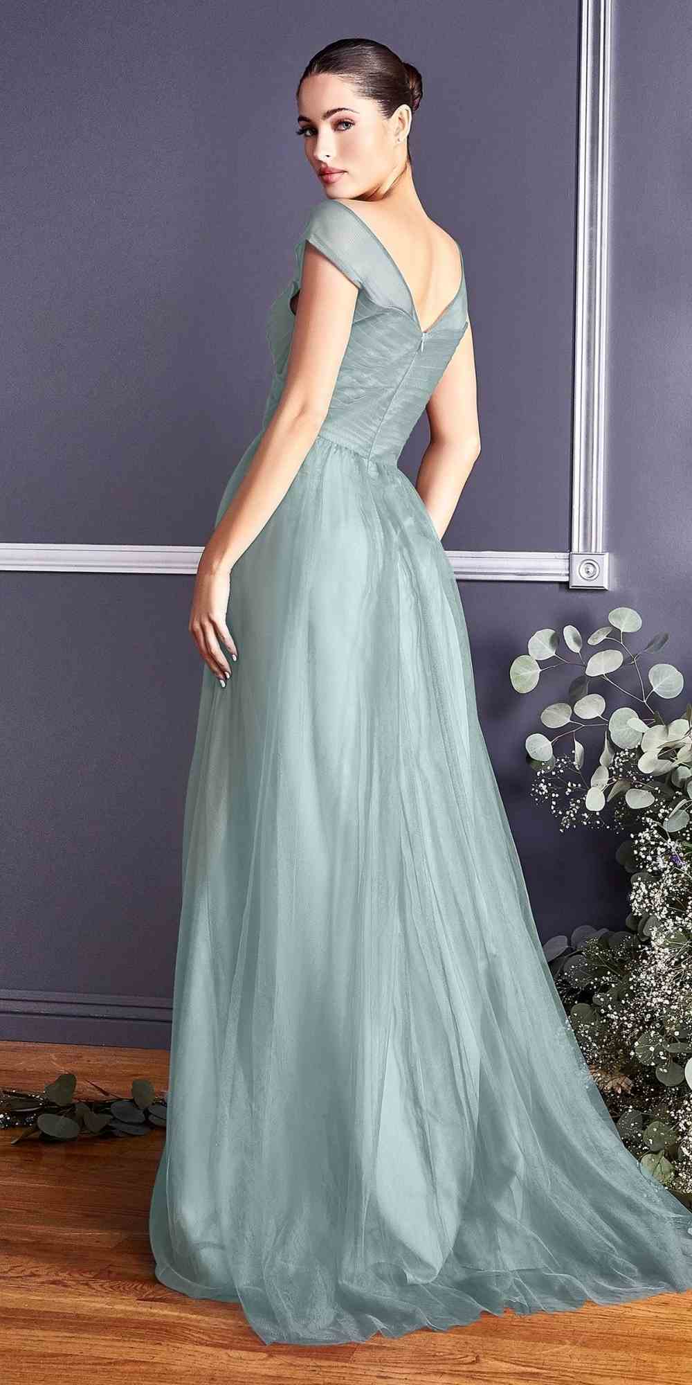 CLEARANCE - Ladivine ET320 Illusion V-Neck and Back Long Dress (Size 14) by DiscountDressShop