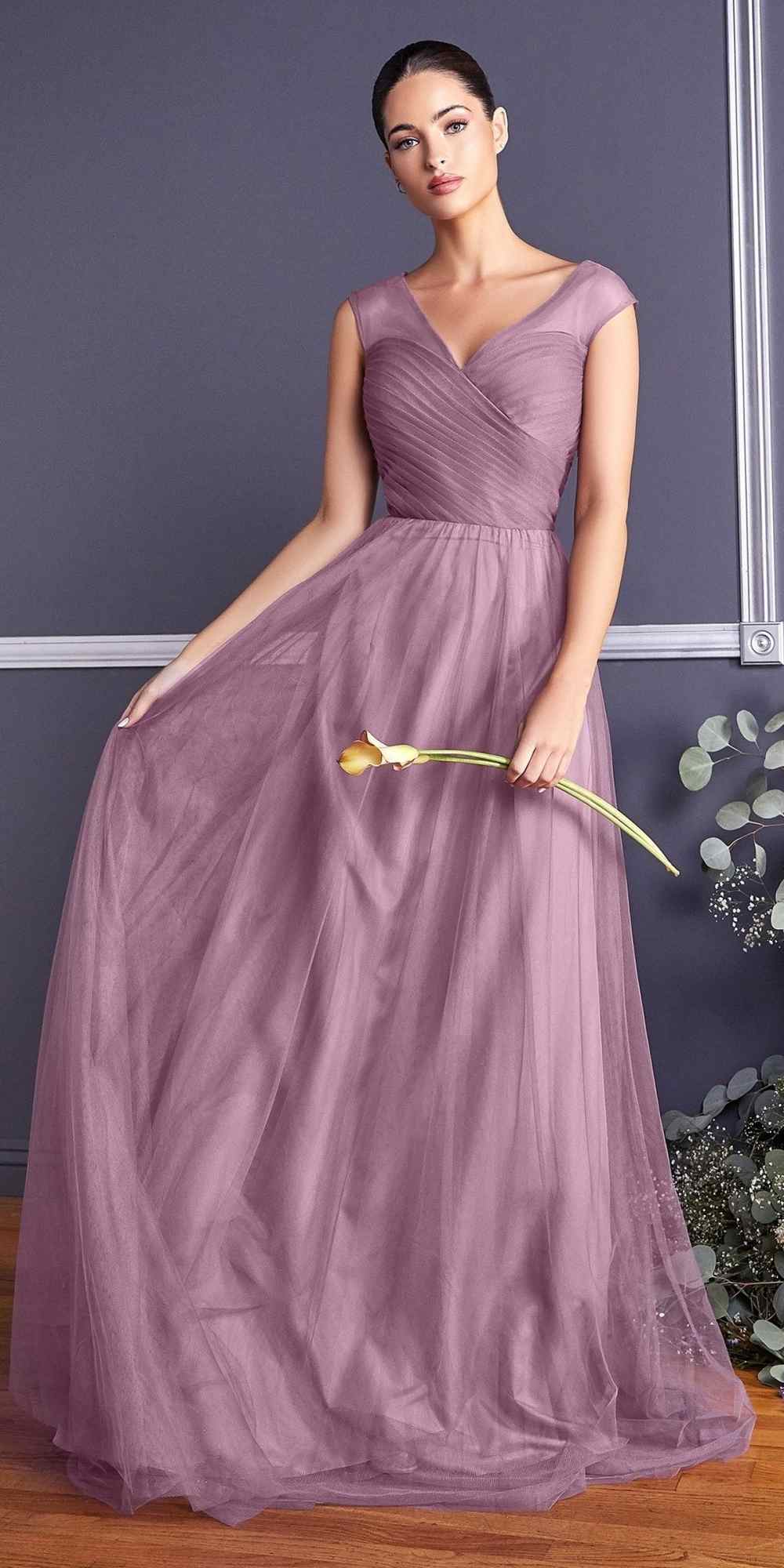 CLEARANCE - Ladivine ET320 Illusion V-Neck and Back Long Dress (Size 14) by DiscountDressShop