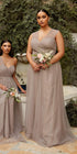 CLEARANCE - Ladivine ET320 Illusion V-Neck and Back Long Dress (Size 14) by DiscountDressShop