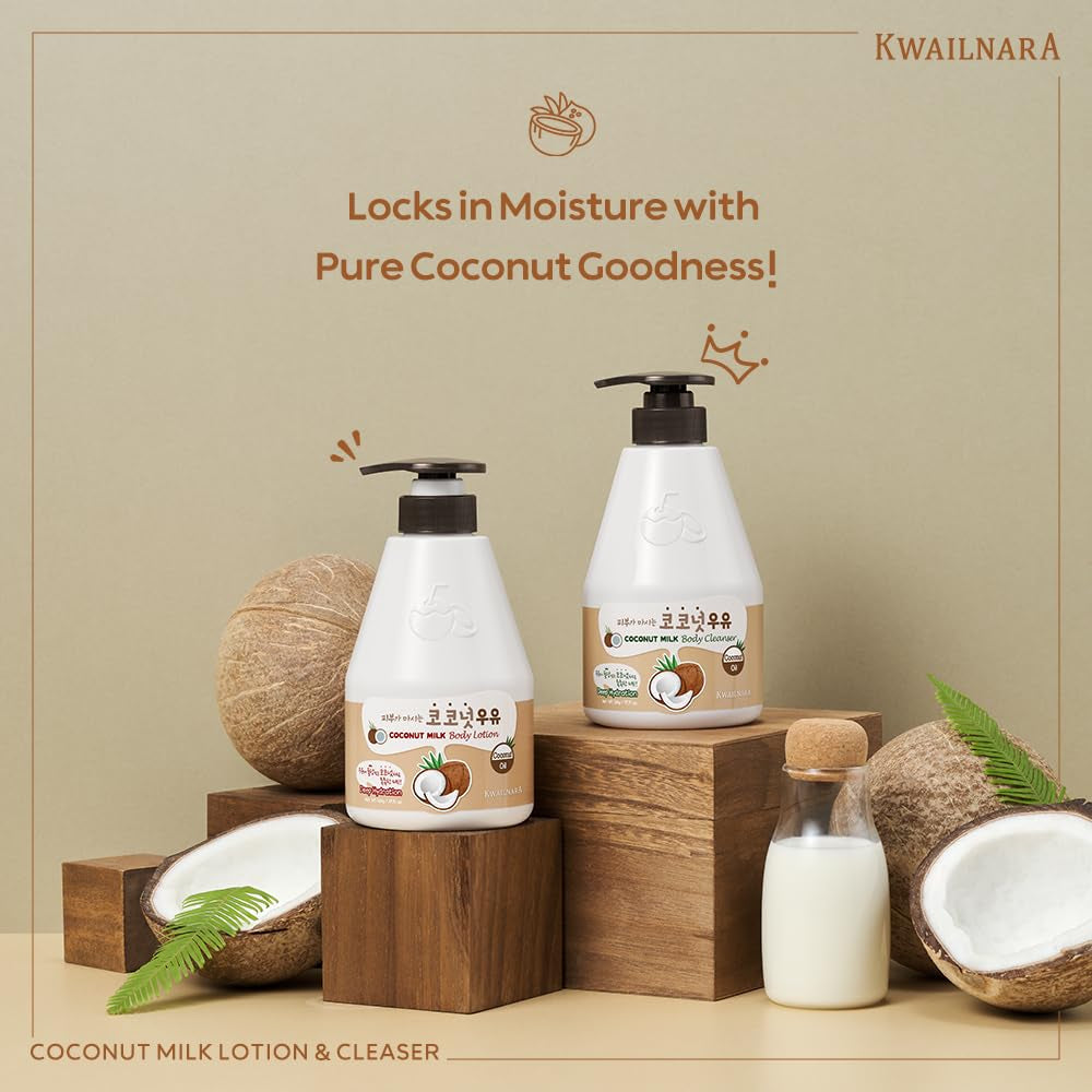 Kwailnara Coconut Milk Body Lotion &amp; Body Wash Set – Deeply Hydrating &amp; Refreshing Korean Skincare Set with Coconut Extract, 560G / 19.75Oz Each by Korean Skin Care