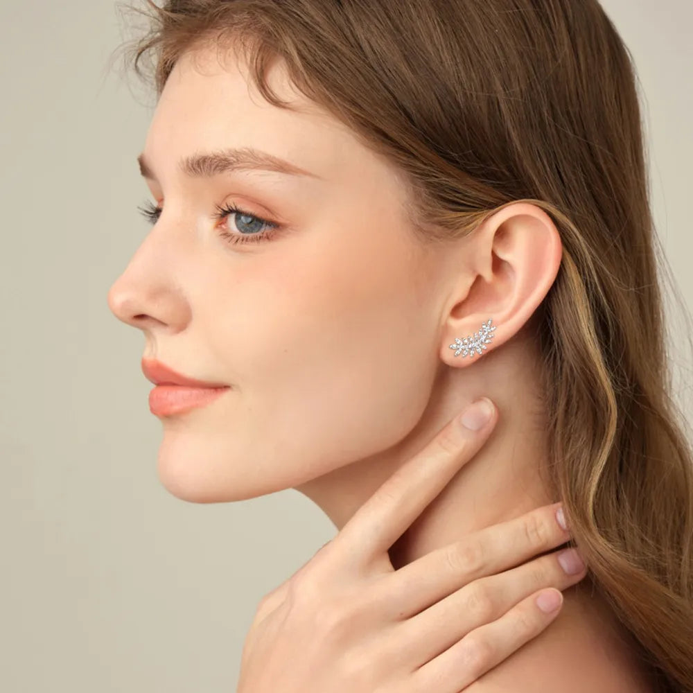 Sparkala™ 925 Sterling Silver Leaf Shape Stud Earrings by Sparkala