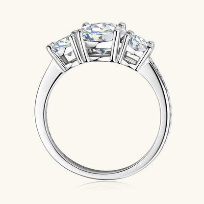 3 Carat 3-Stone Round Brilliant Round Cut Sparkala™ Platinum-Plated 925 Sterling Silver Ring by Sparkala