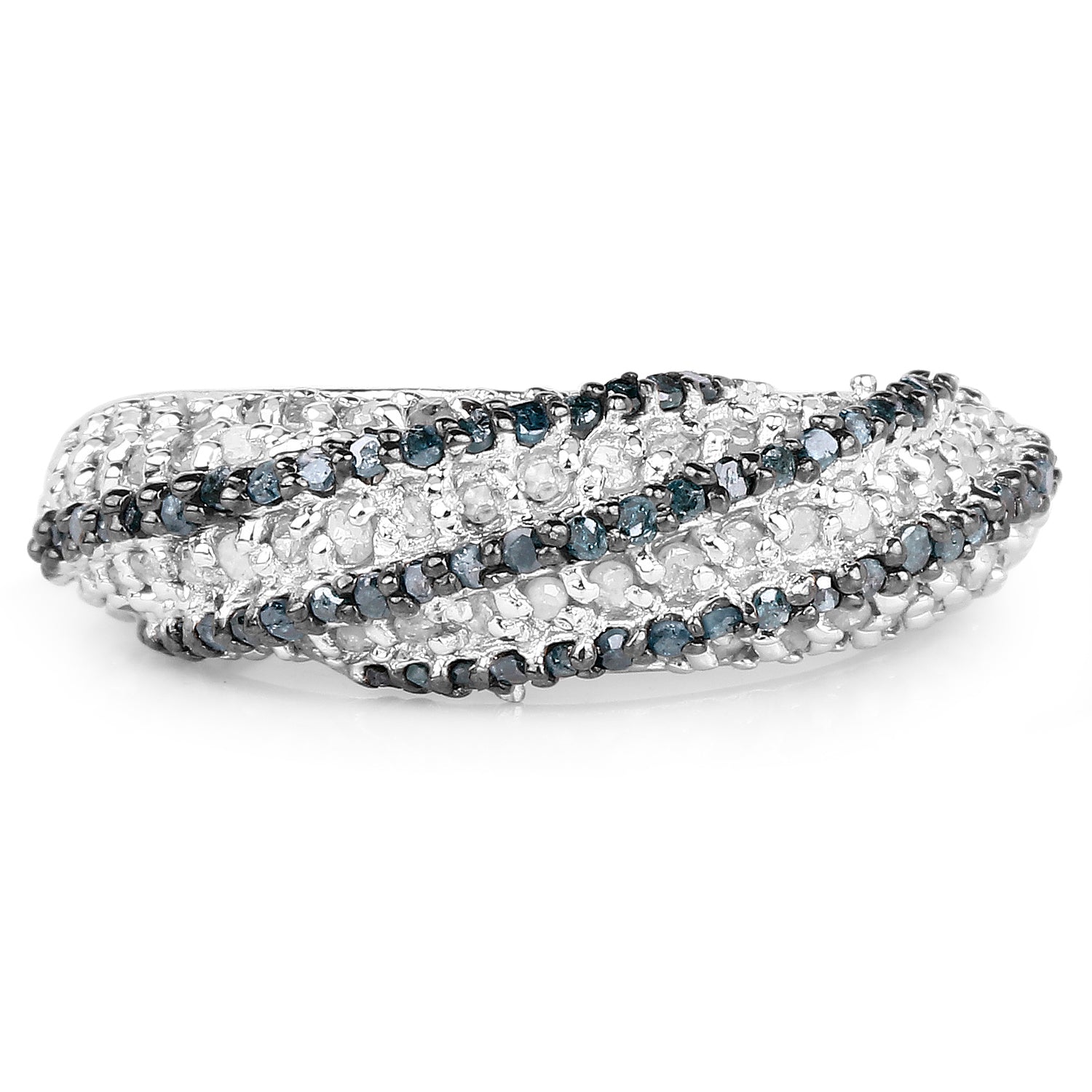 1.25 Carat Genuine Blue Diamond &amp; White Diamond .925 Sterling Silver Ring