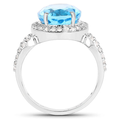 6.03 Carat Genuine Swiss Blue Topaz &amp; White Topaz .925 Sterling Silver Ring