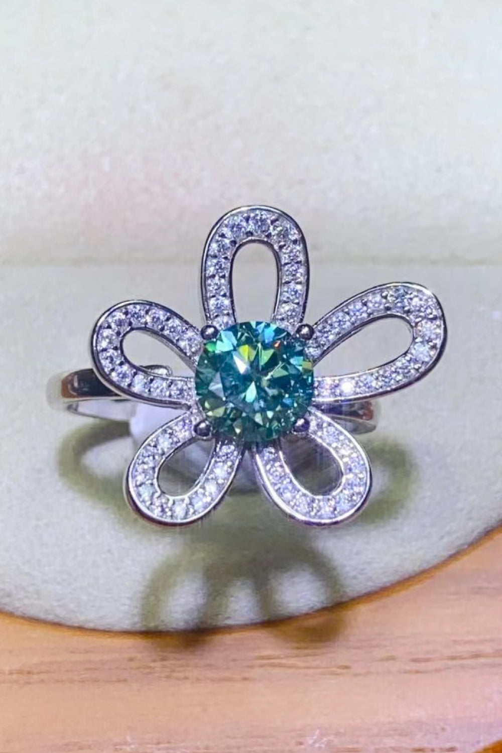 1 Carat Green Sparkala™ Flower Shape Open Ring by Sparkala