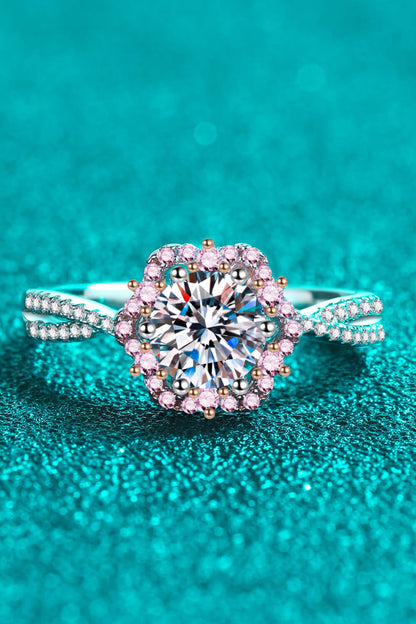 1 Carat Pink Brilliant Round Cut Sparkala™ Flower-Shaped Crisscross 925 sterling silver Ring by Sparkala