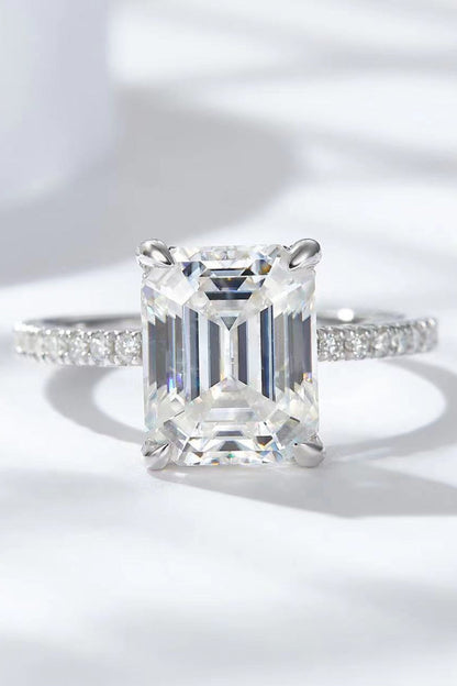 5 Carat Emerald-Cut Emerald-Cut Sparkala™ with Side Stones Ring (Platinum Over Pure Sterling Silver) by Sparkala