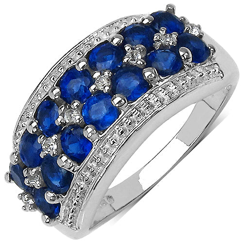 2.00 Carat Genuine Kyanite &amp; White Topaz .925 Sterling Silver Ring