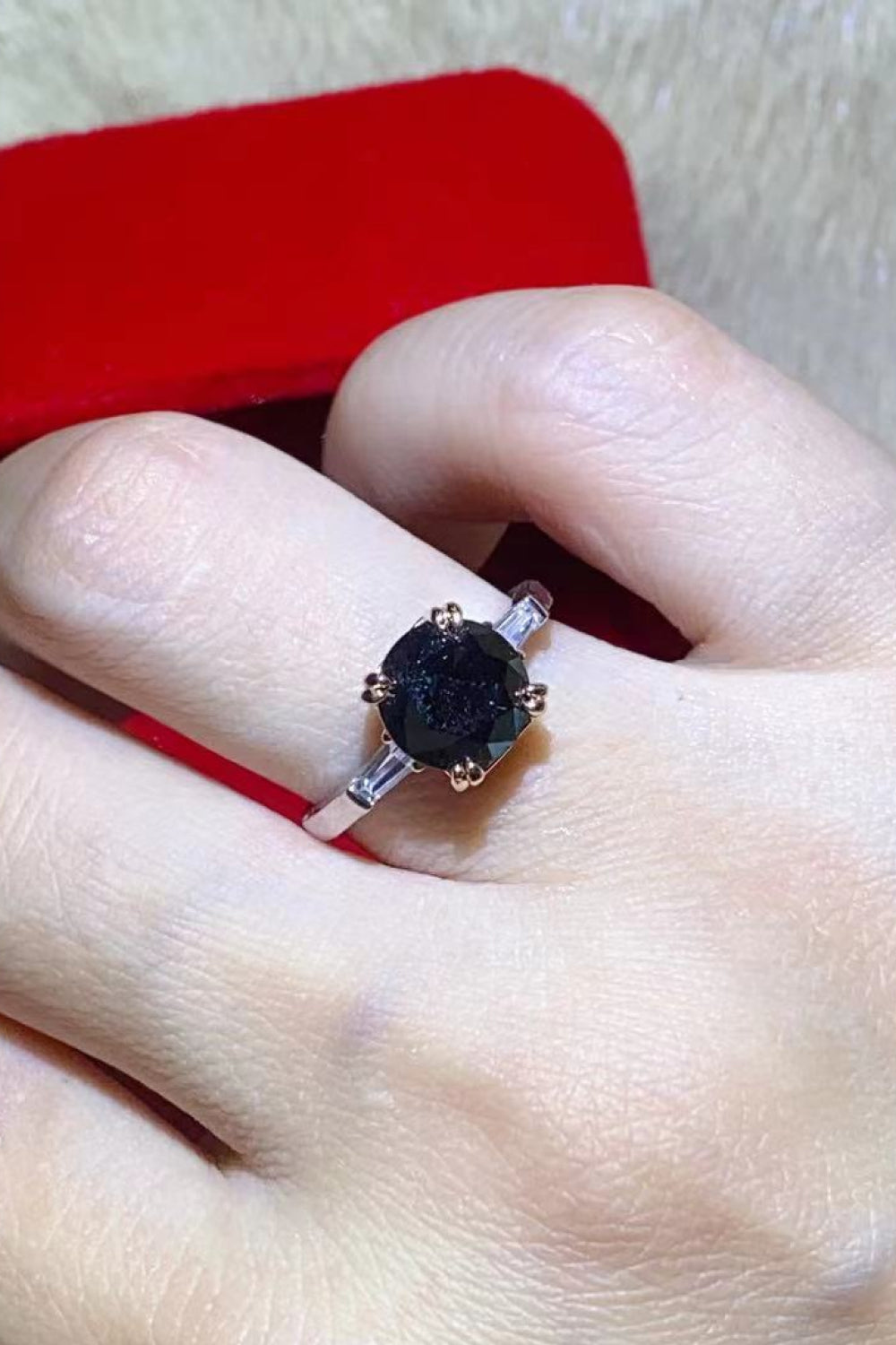 2 Carat Black Black Brilliant Round Cut Sparkala™ Platinum-Plated Ring by Sparkala