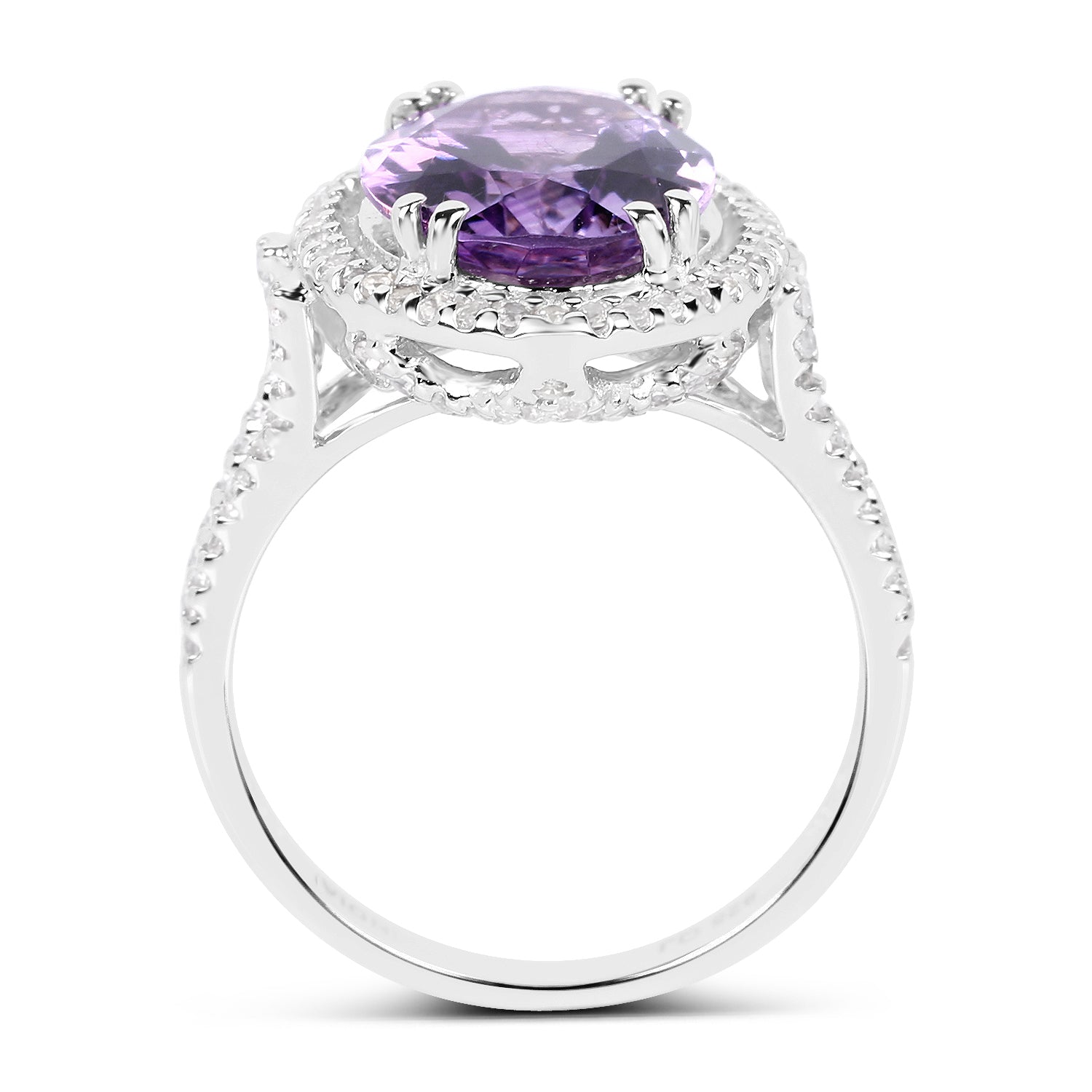 5.55 Carat Genuine Amethyst &amp; White Topaz .925 Sterling Silver Ring