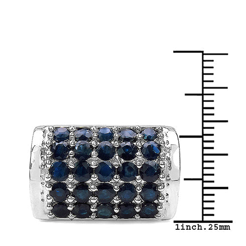 3.51 Carat Genuine Blue Sapphire &amp; White Diamond .925 Sterling Silver Ring