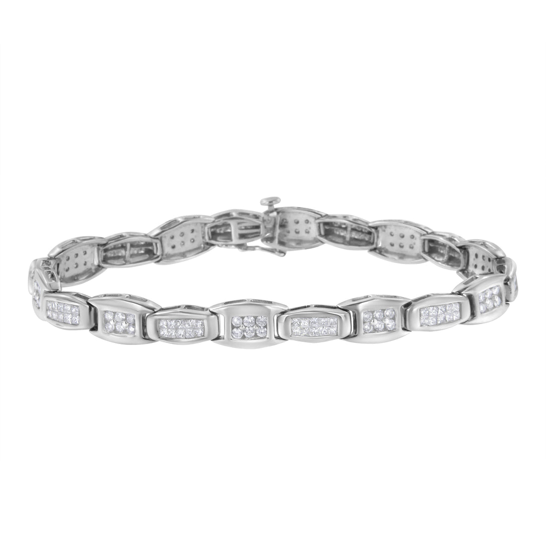 14K White Gold 2-1/2 Cttw Round-Brilliant &amp; Baguette Cut Diamond 7" Alternating Flared Links Tennis Bracelet (H-I Color, SI1-SI2 Clarity)