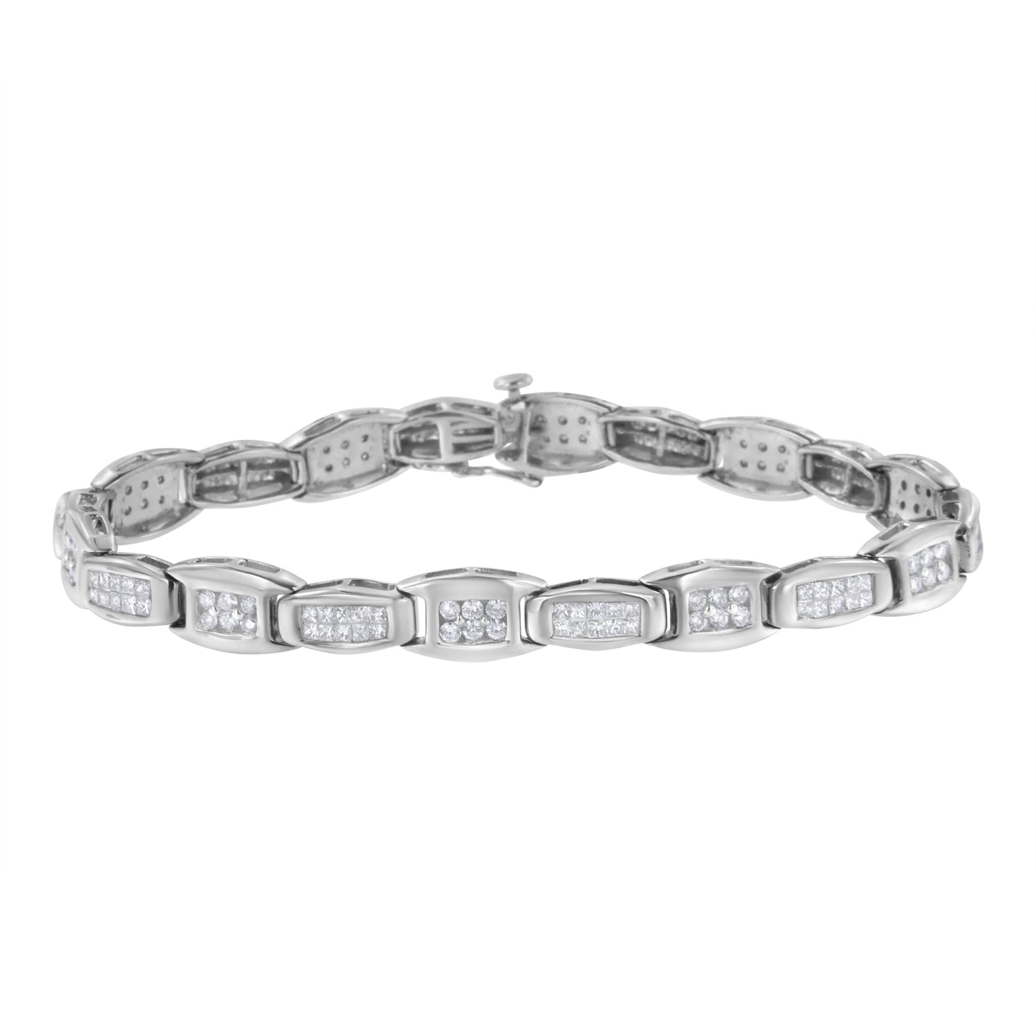 14K White Gold 2-1/2 Cttw Round-Brilliant &amp; Baguette Cut Diamond 7" Alternating Flared Links Tennis Bracelet (H-I Color, SI1-SI2 Clarity)