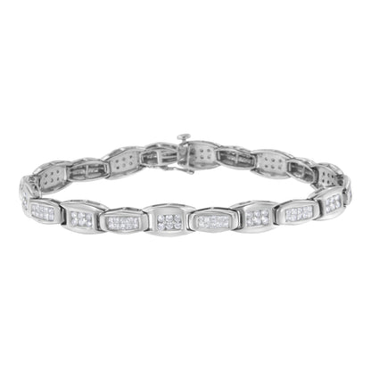 14K White Gold 2-1/2 Cttw Round-Brilliant &amp; Baguette Cut Diamond 7" Alternating Flared Links Tennis Bracelet (H-I Color, SI1-SI2 Clarity)