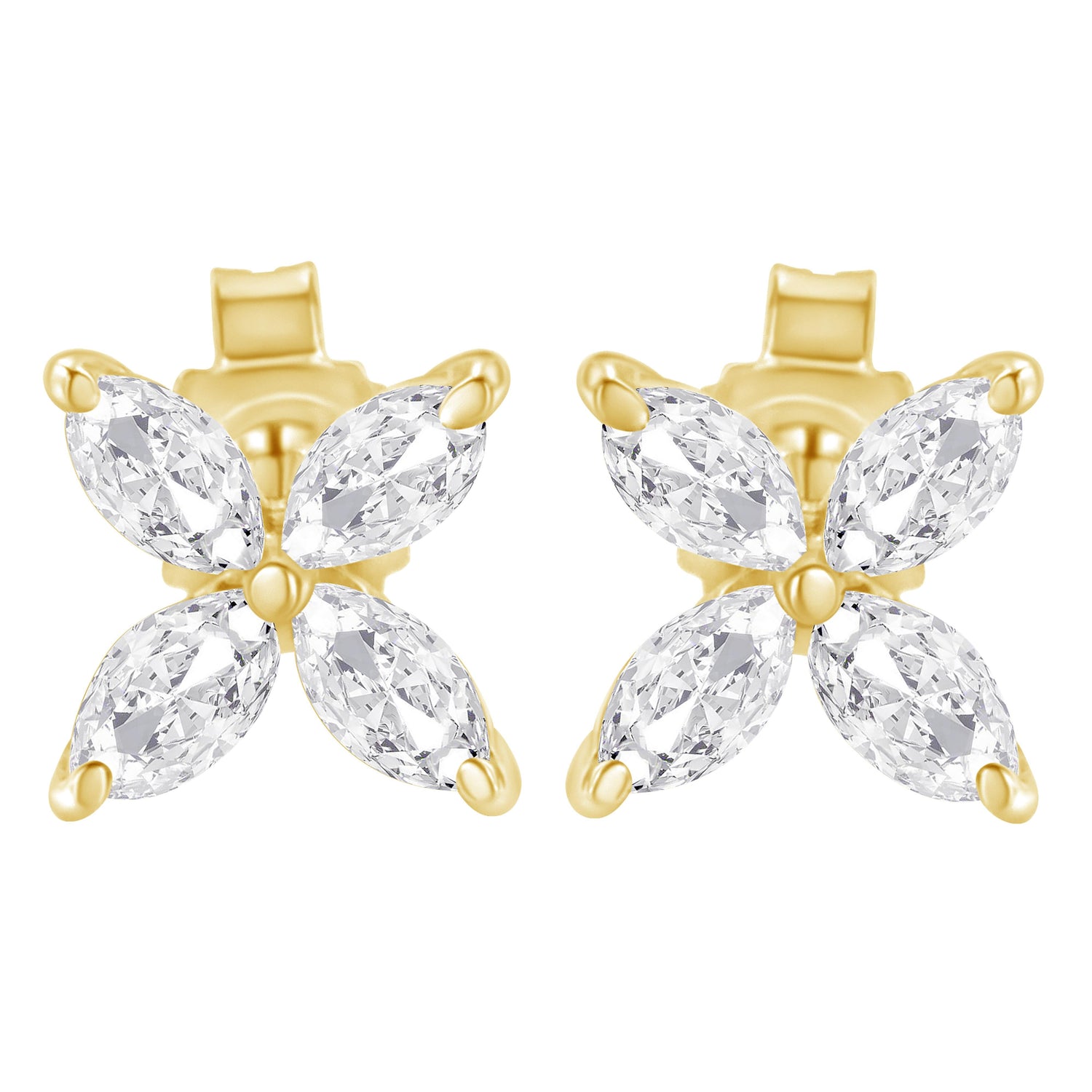 14K White Gold 1/2 Cttw Marquise Diamond 8 Stone Floral Leaf Stud Earrings (H-I Color, SI1-SI2 Clarity)