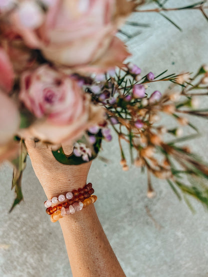 Raw Cognac Baltic Sea Amber + Rose Quartz || Adult Bracelet by CanyonLeaf